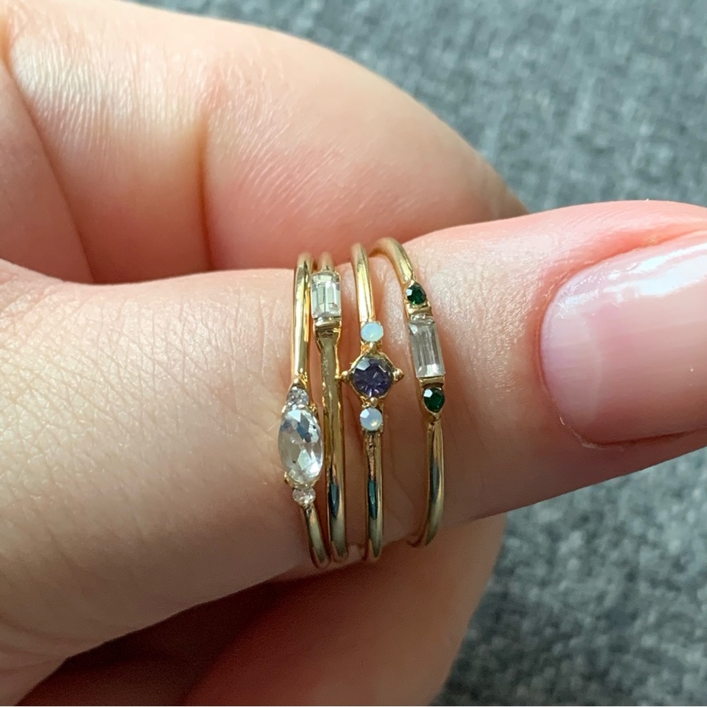 New Dainty 4 Pcs Gold Plated Stacking Rhinestone Ring Set